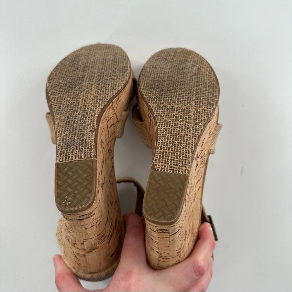 Toms womens sandals size 7.5 tan canvas cork wedges - Picture 7 of 12